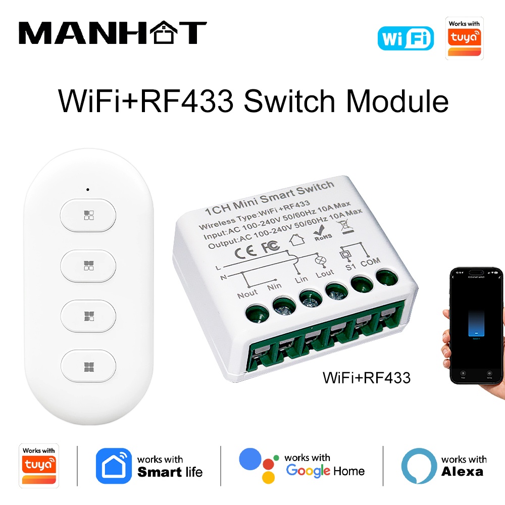 Home Automation Diy - Tuya WIFI 10Aスマートライトスイッチ RF433 Mhzリモートコントロールスイッチ DIYホームオートメーションモジュール