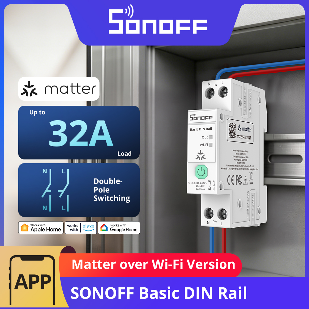 Sonoff Basic Switch - SONOFF BASIC-1GSP ベーシックシングルチャンネルDINレールスイッチ Matter WiFi エネルギー消費量監視