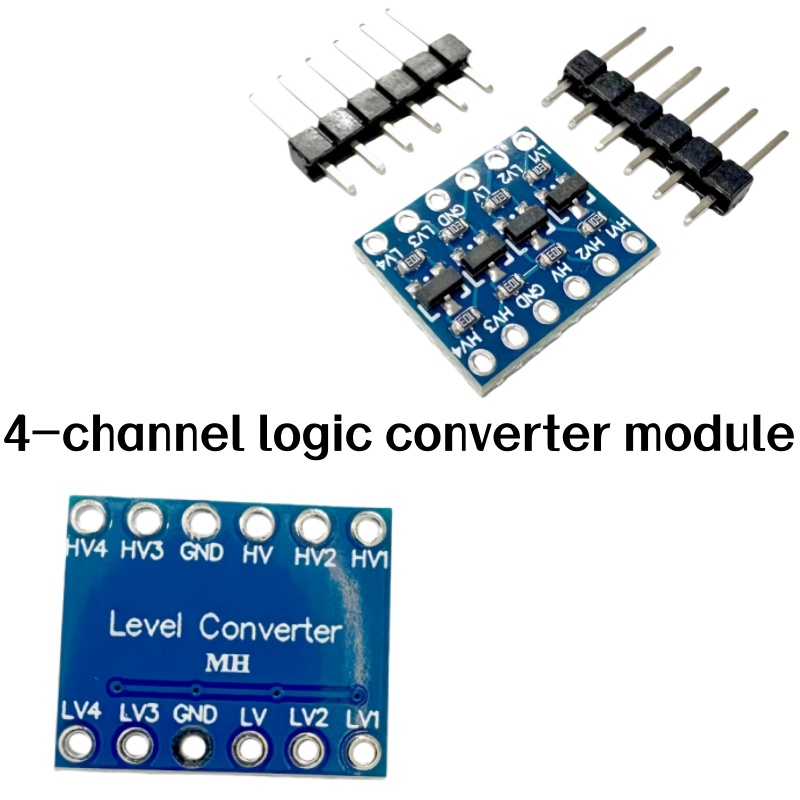 Level Shifter 3.3V - 4チャンネルロジックレベルコンバータモジュール双方向3.3V-5Vシフター、ヘッダー付き（はんだ付けが必要）I2C SPI UART用