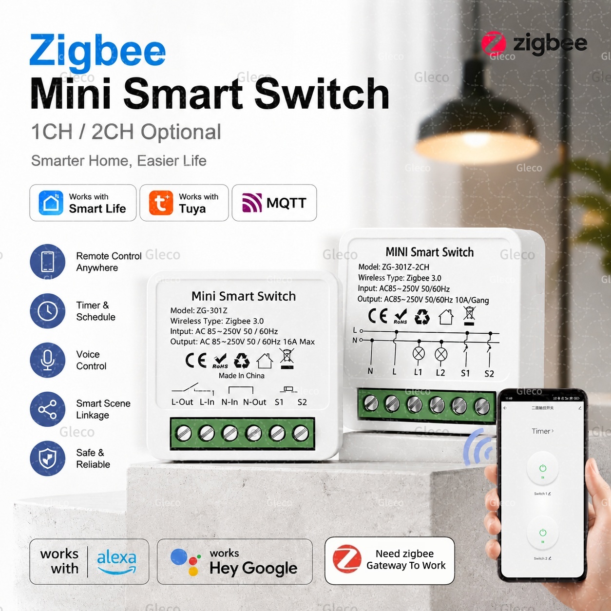 Home Automation Diy - Zigbee Tuya スマートスイッチ スマートライフ 10A/16A 1/2CH