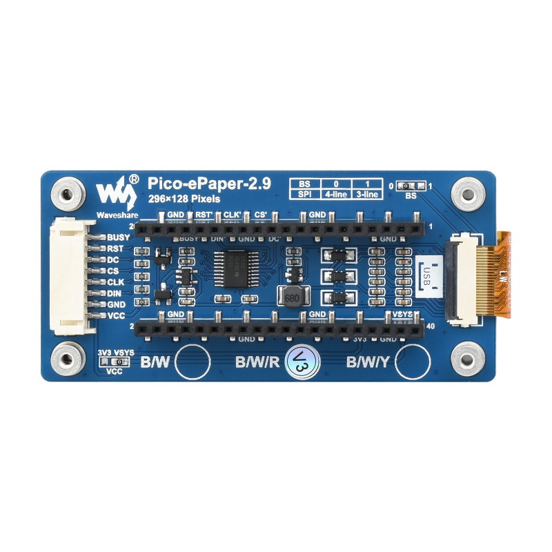 Display Epaper 2.9 - Waveshare Pico-ePaper-2.9-B、2.9インチ電子ペーパーEインクディスプレイモジュール（B）Raspberry Pi Pico用、296×128、赤/黒/白、SPI
